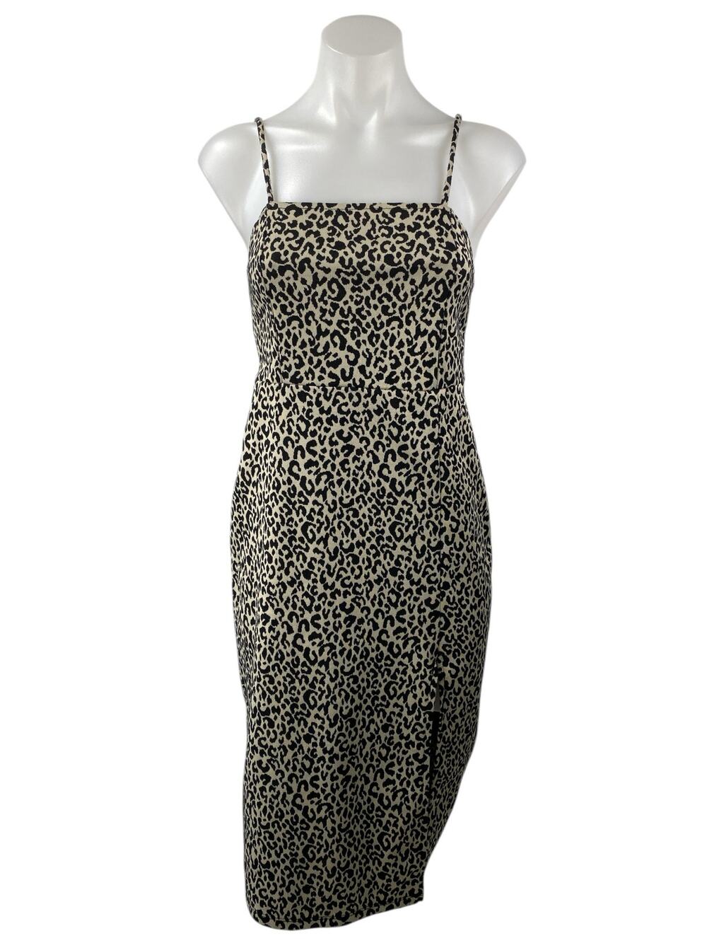 ZARA Black White Leopard Print Sleeveless Slit Cami Camisole Midi Slip Dress M